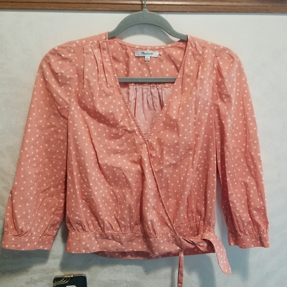 Madewell Star Print Wrap Top | Size Small | Coral - Picture 2 of 9
